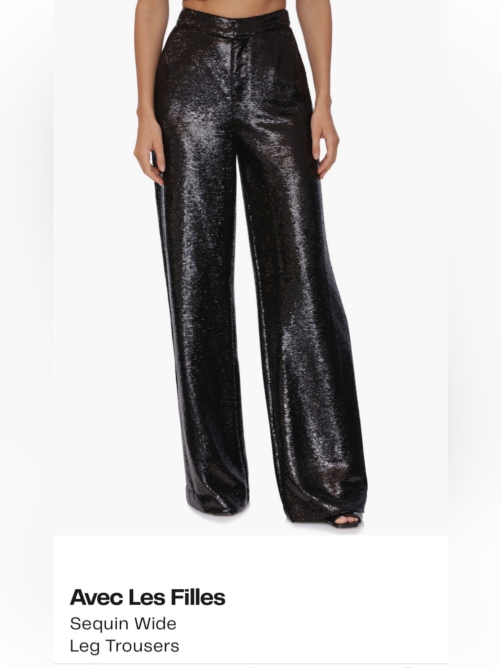 Avec Les Filles Black Sequin Wide-Leg Trousers